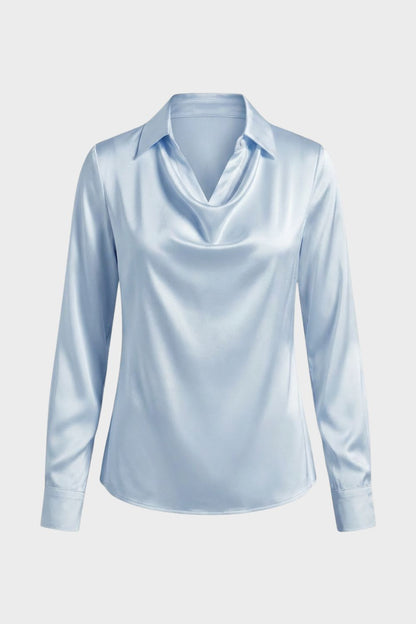 Women's Long Sleeve Waterfall Neck Blouse | Draped Front