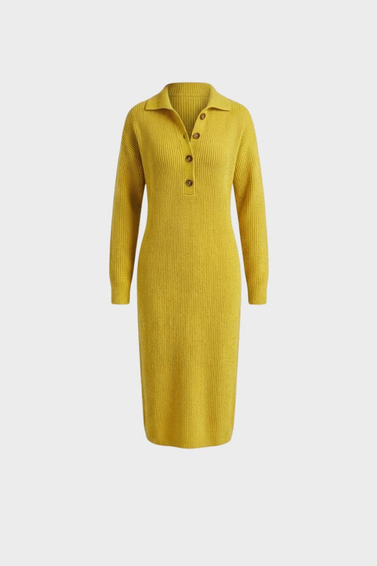 Women's Long Sleeve Collared Midi Dress | Button Front