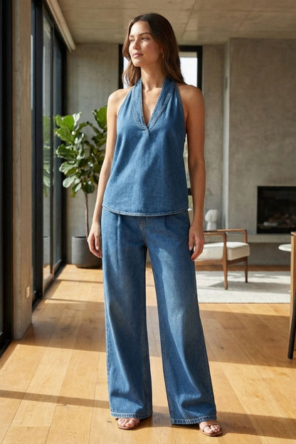 Women's Sleeveless V Neck Wide Leg Jumpsuit | Casual Style