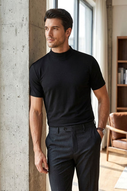 Men's Short Sleeve High Neck T-Shirt | Fitted