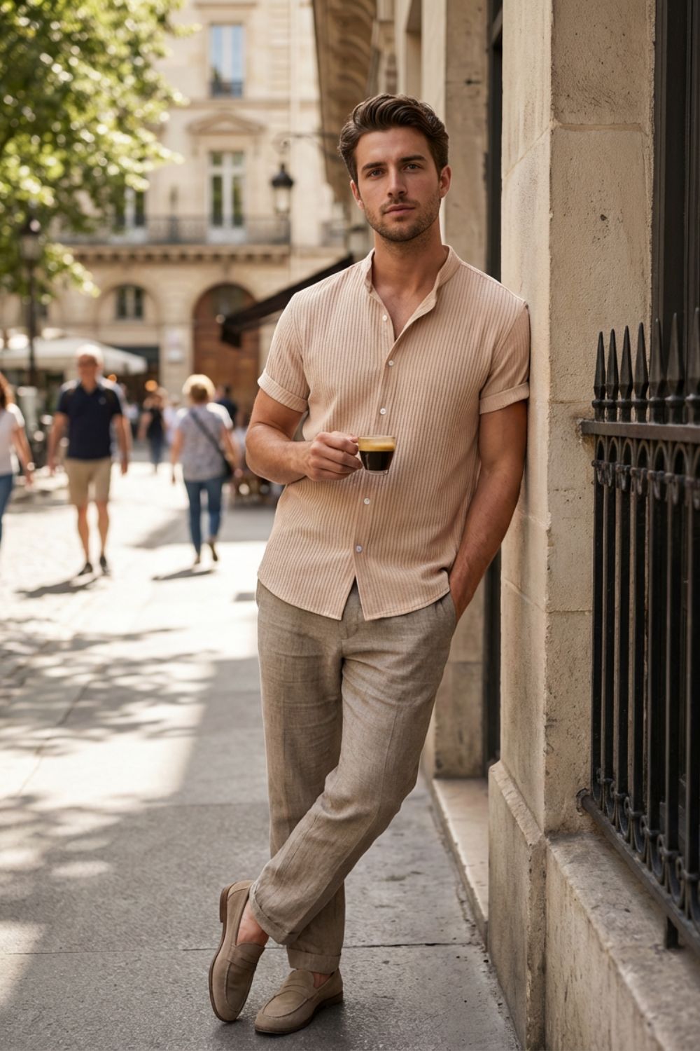 Men's Italian Style Casual Button Front Summer Shirt | Rolled Sleeve