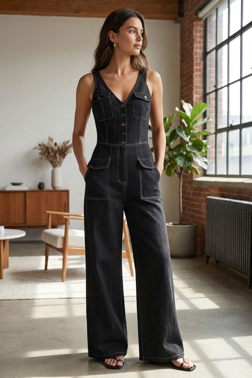 Women's Casual Jumpsuit With Wide-leg Pants