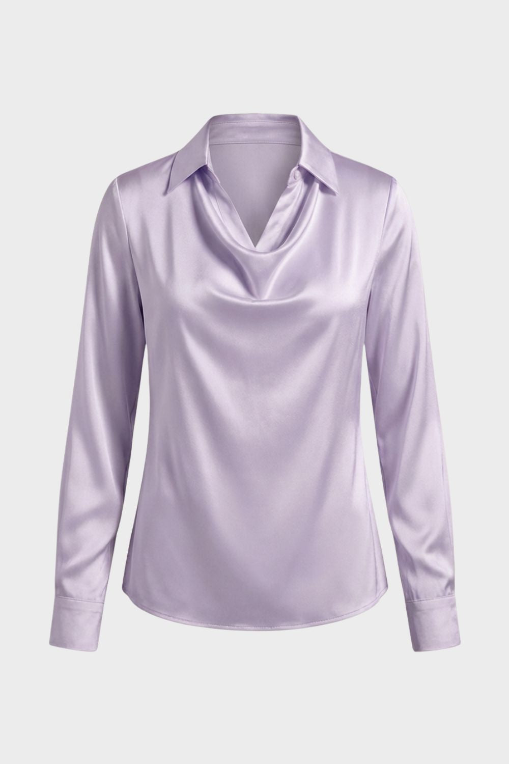 Women's Long Sleeve Waterfall Neck Blouse | Draped Front