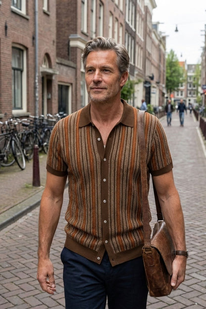 Men's Vertical Stripe Button Front Spread Collar Casual Shirt | Stripe Pattern