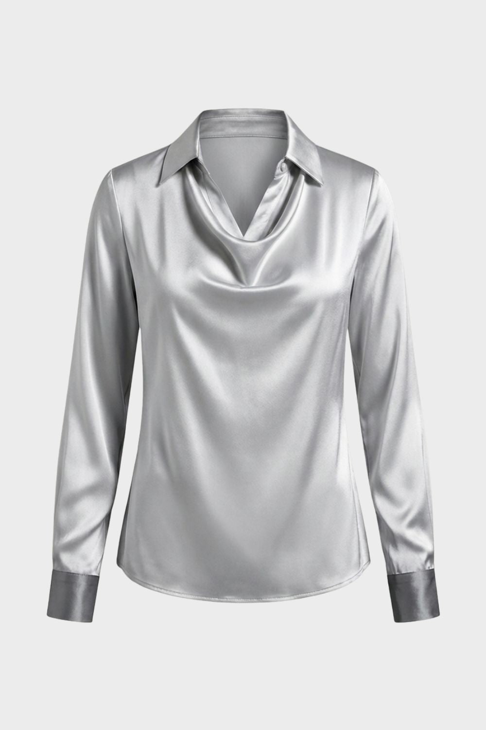 Women's Long Sleeve Waterfall Neck Blouse | Draped Front