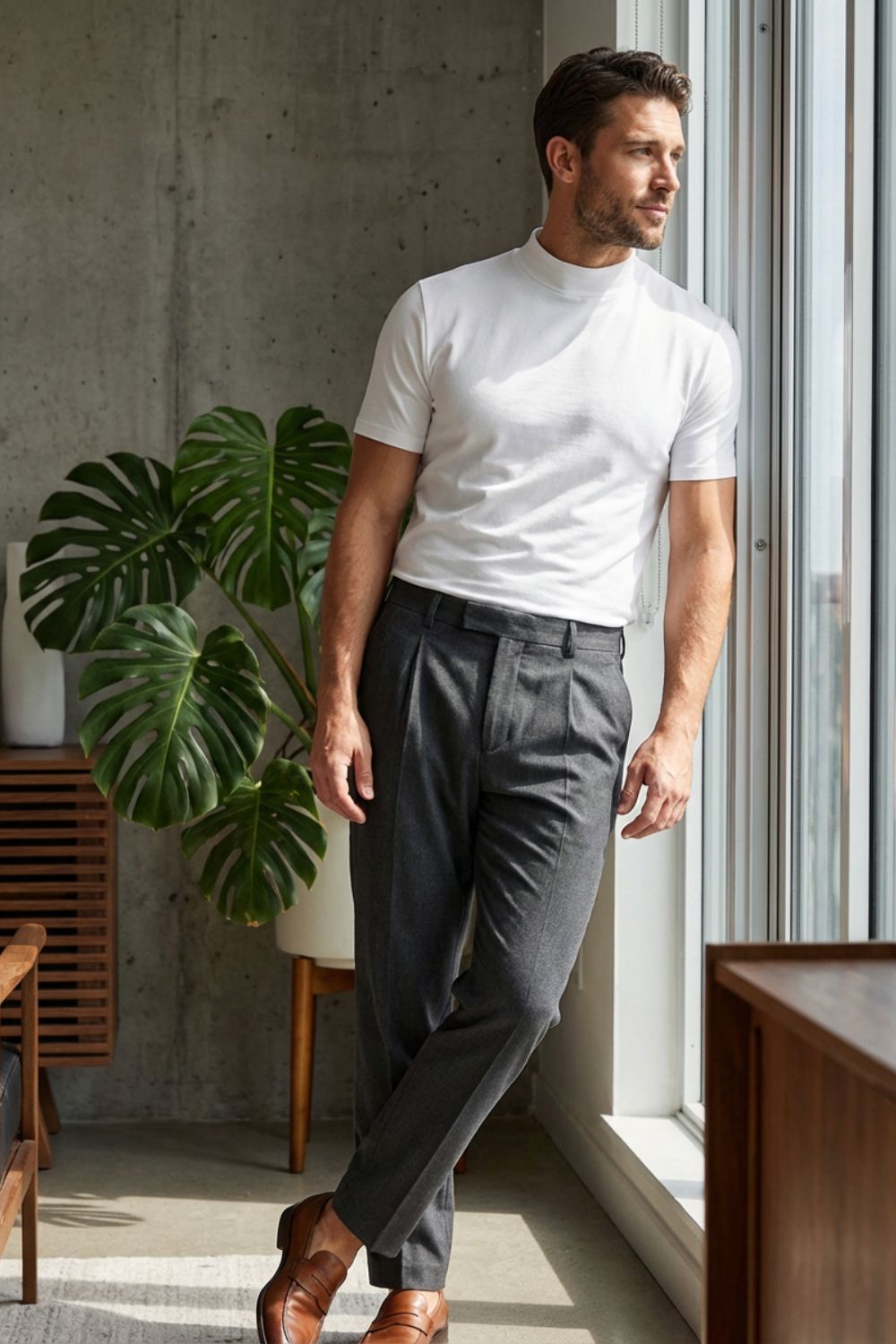 Men's Short Sleeve High Neck T-Shirt | Fitted