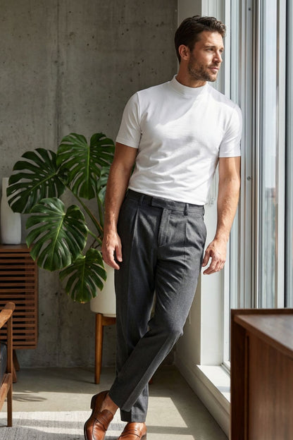 Men's Short Sleeve High Neck T-Shirt | Fitted
