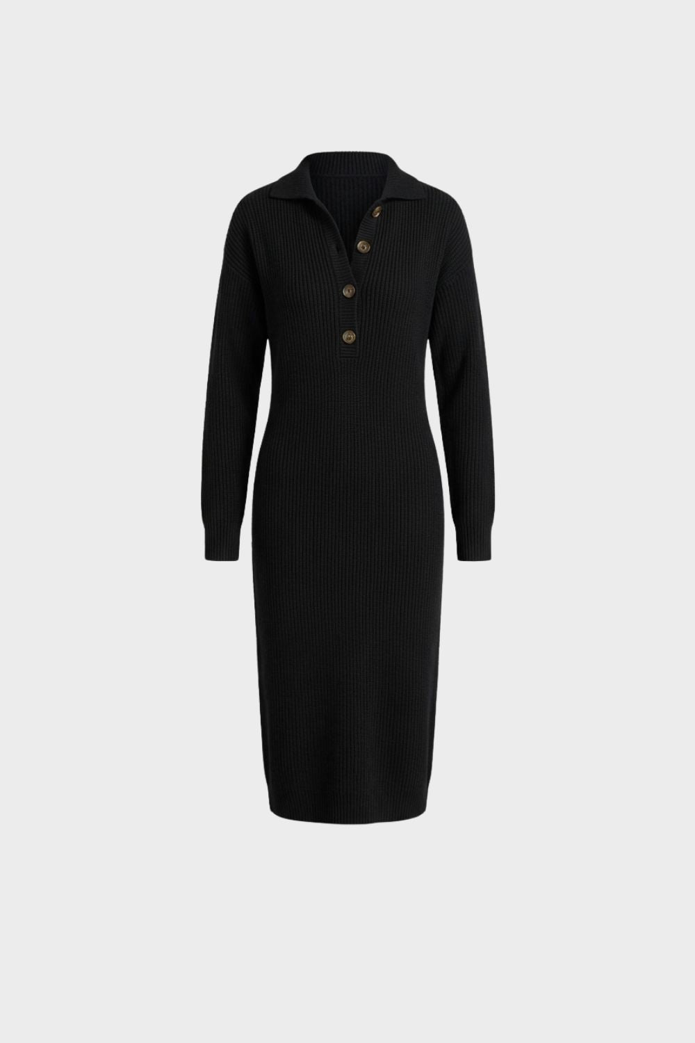 Women's Long Sleeve Collared Midi Dress | Button Front