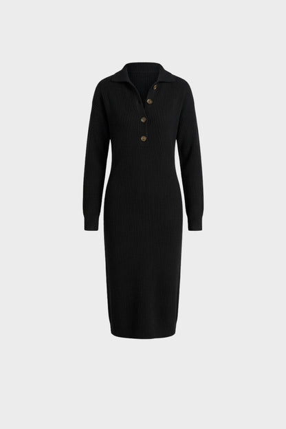 Women's Long Sleeve Collared Midi Dress | Button Front