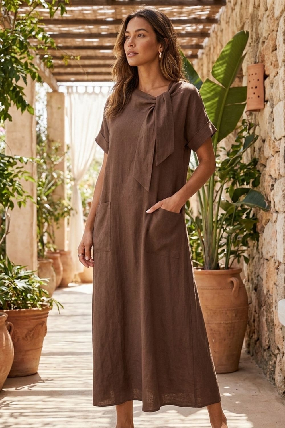 Women's Short Sleeve Round Neck Loose Dress | Maxi