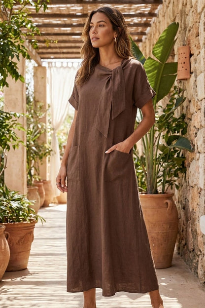 Women's Short Sleeve Round Neck Loose Dress | Maxi