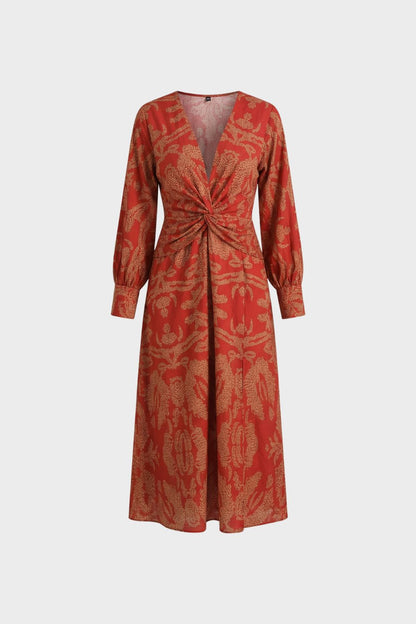 V-Neck Wrap Midi Dress for Women