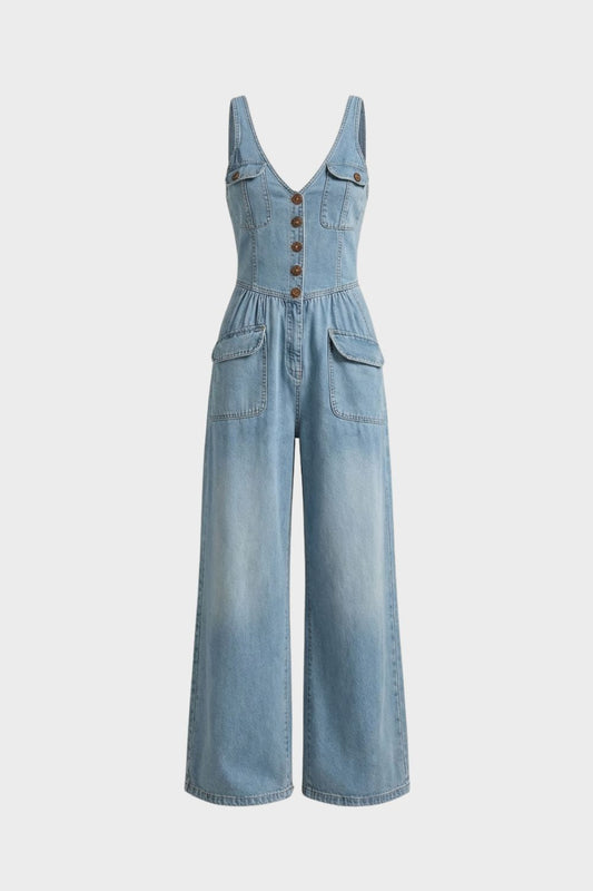 Women's Denim Jumpsuit | Wide-Leg
