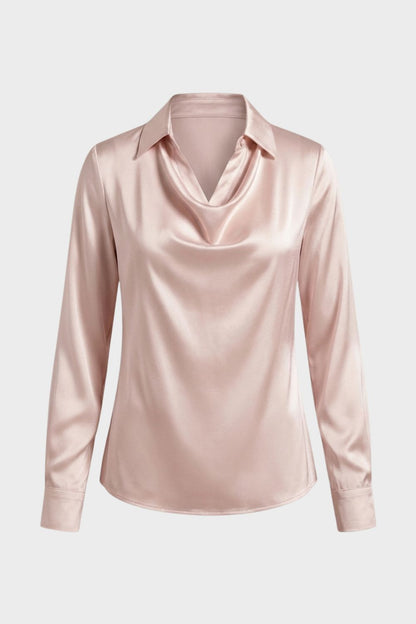 Women's Long Sleeve Waterfall Neck Blouse | Draped Front