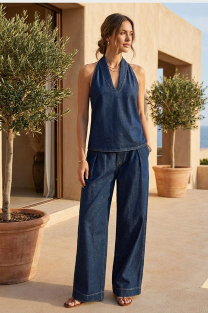 Women's Sleeveless V Neck Wide Leg Jumpsuit | Casual Style
