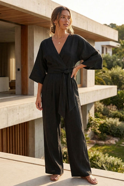 Women's Short Sleeve Wrap Style Jumpsuit | Everyday Wear