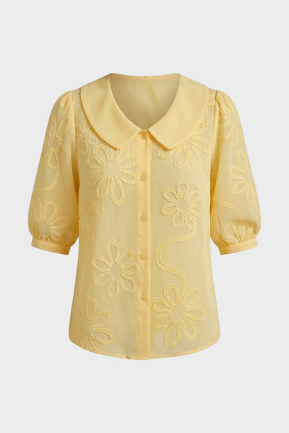 Women's Embroidered Floral Loose Fit Blouse | Round Neck