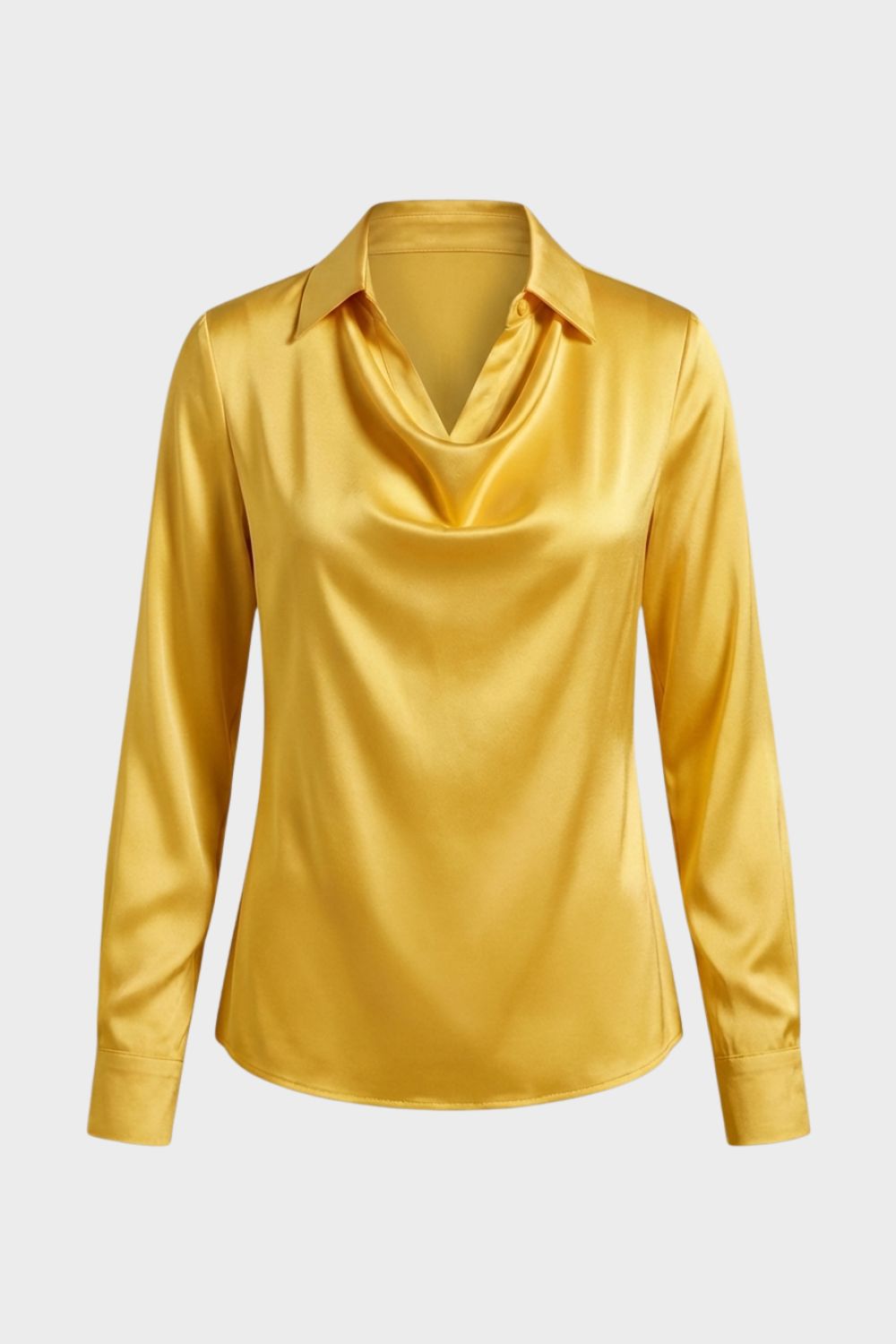 Women's Long Sleeve Waterfall Neck Blouse | Draped Front