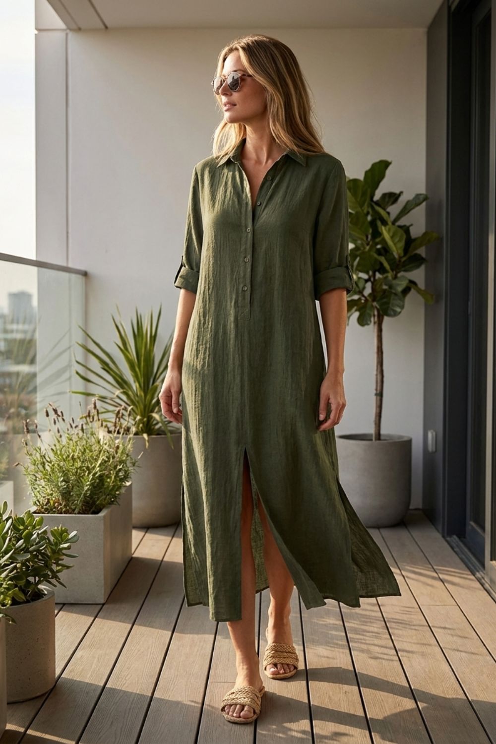 Women's Short Sleeve Shirt Style Dress | Maxi