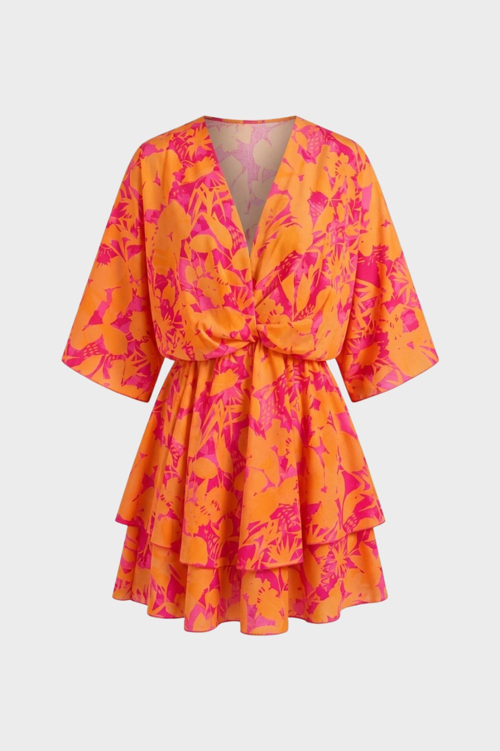 Women's V Neck Short Sleeve Mini Dress | Floral Print