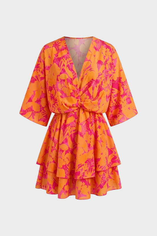 Women's V Neck Short Sleeve Mini Dress | Floral Print