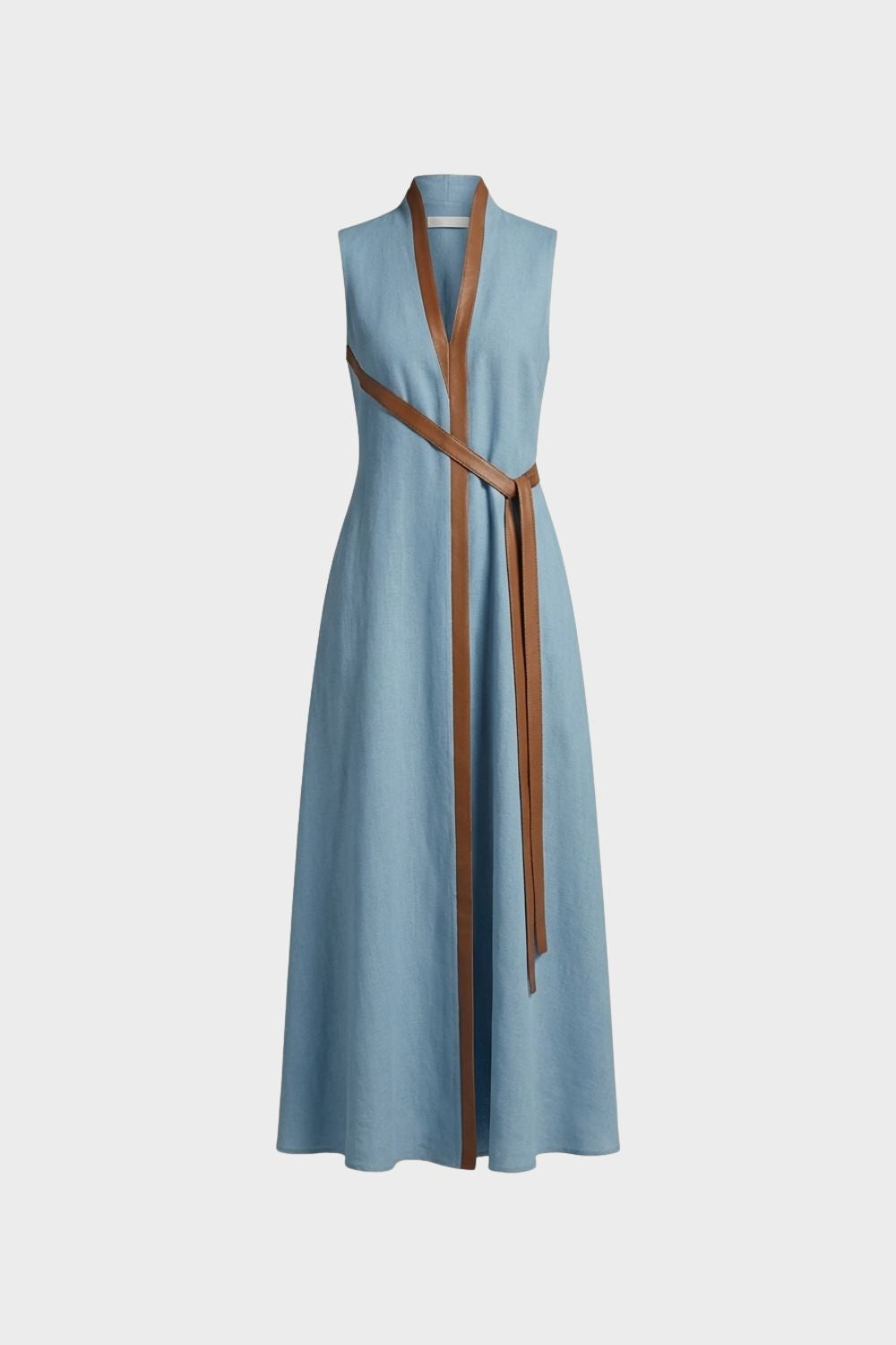 Women's Sleeveless Round Neck Belted Dress | Maxi