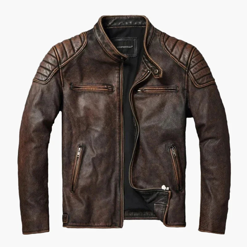 Men's slim-fit motorcycle jacket with stand collar and quilted shoulder panels – 4