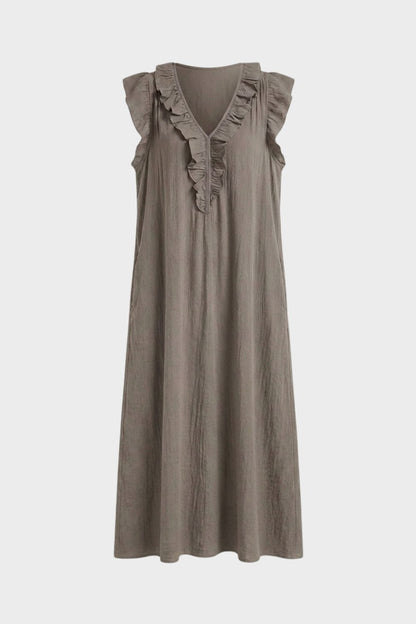 Women's Sleeveless Ruffle Neck Dress | Midi