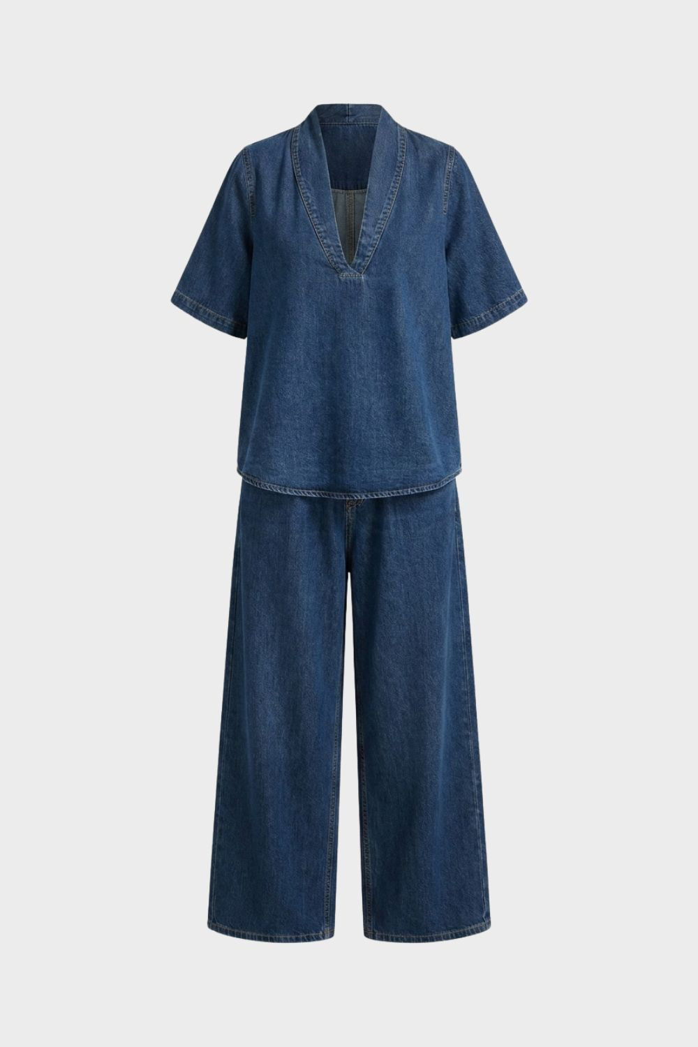 Women's Short Sleeve V Neck Top and Loose Pants Set | Everyday Wear