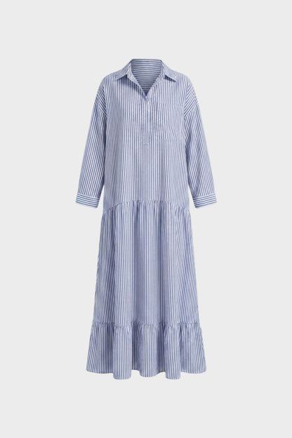 Women's Long Sleeve Loose Fit Stripe Dress | Maxi