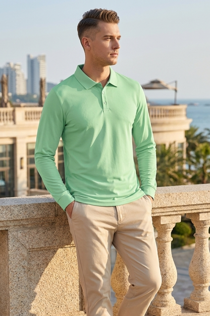 Men's Long Sleeve Polo Shirt with Buttons
