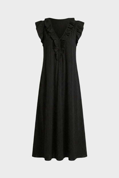 Women's Sleeveless Ruffle Neck Dress | Midi