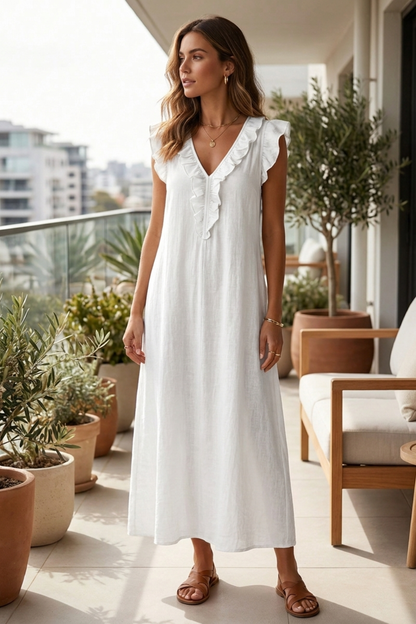 Women's Sleeveless Ruffle Neck Dress | Midi