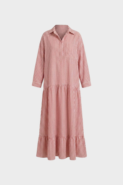 Women's Long Sleeve Loose Fit Stripe Dress | Maxi