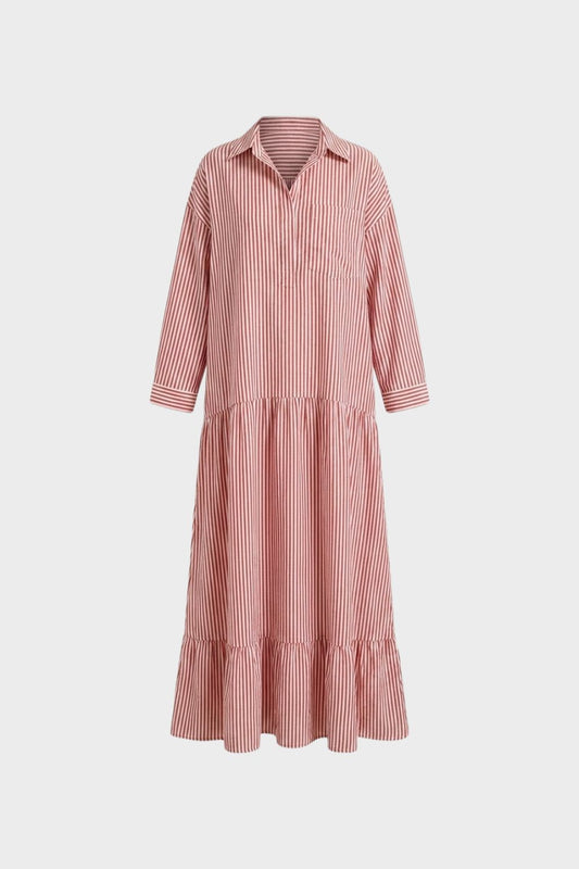 Women's Long Sleeve Loose Fit Stripe Dress | Maxi