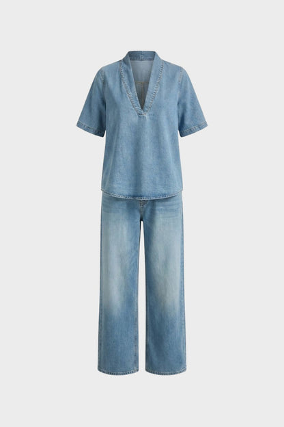 Women's Short Sleeve V Neck Top and Loose Pants Set | Everyday Wear