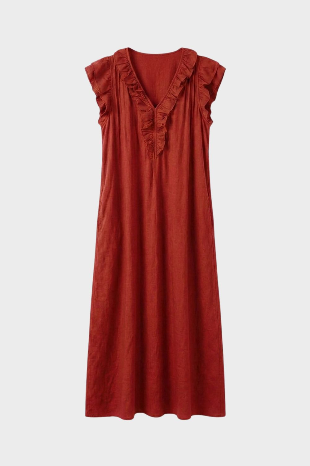 Women's Sleeveless Ruffle Neck Dress | Midi
