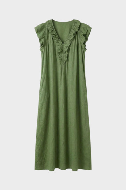 Women's Sleeveless Ruffle Neck Dress | Midi