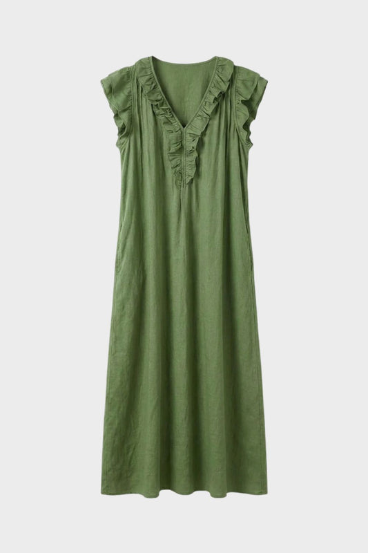 Women's Sleeveless Ruffle Neck Dress | Midi