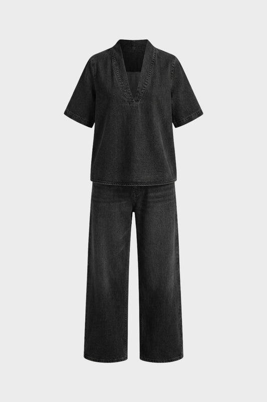 Women's Short Sleeve V Neck Top and Loose Pants Set | Everyday Wear