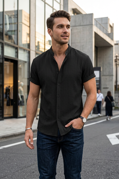 Men's Italian Style Casual Button Front Summer Shirt | Rolled Sleeve