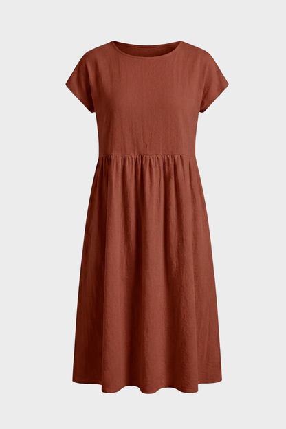 Short Sleeve Round Neck Midi Dress for Women