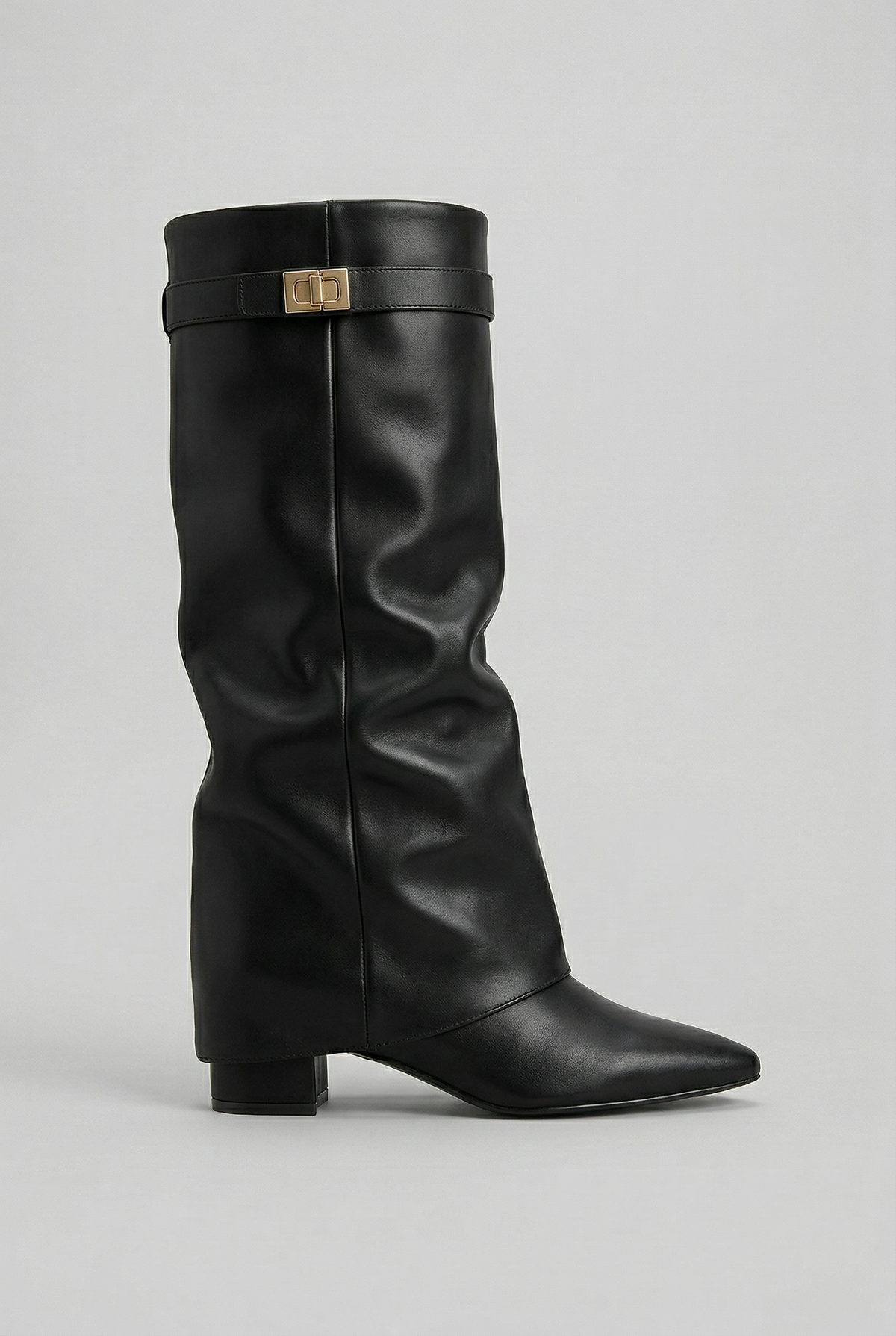 Women's knee-high pull-on boot with foldover cuff and turn-lock buckle strap – 3