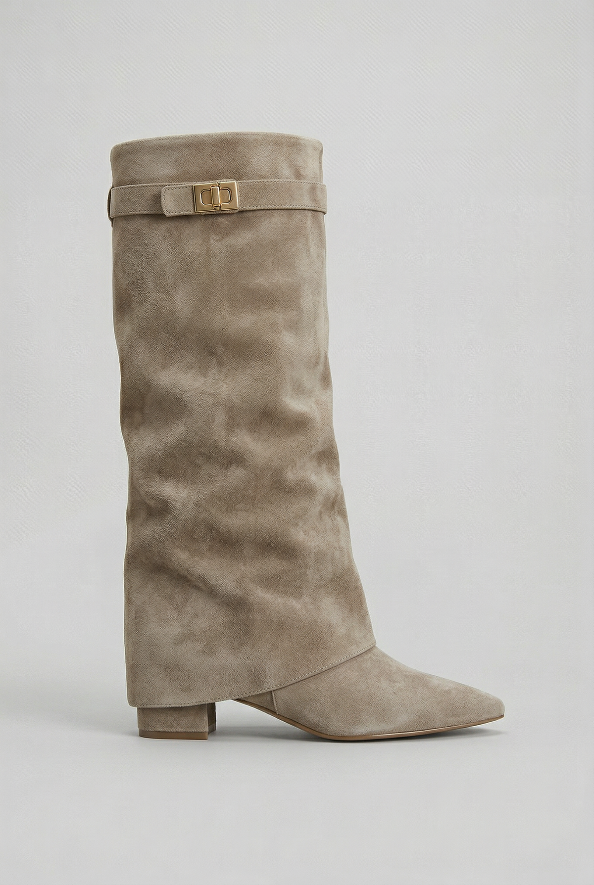 Women's knee-high pull-on boot with foldover cuff and turn-lock buckle strap – 4