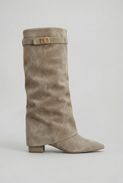 Women's knee-high pull-on boot with foldover cuff and turn-lock buckle strap – 4