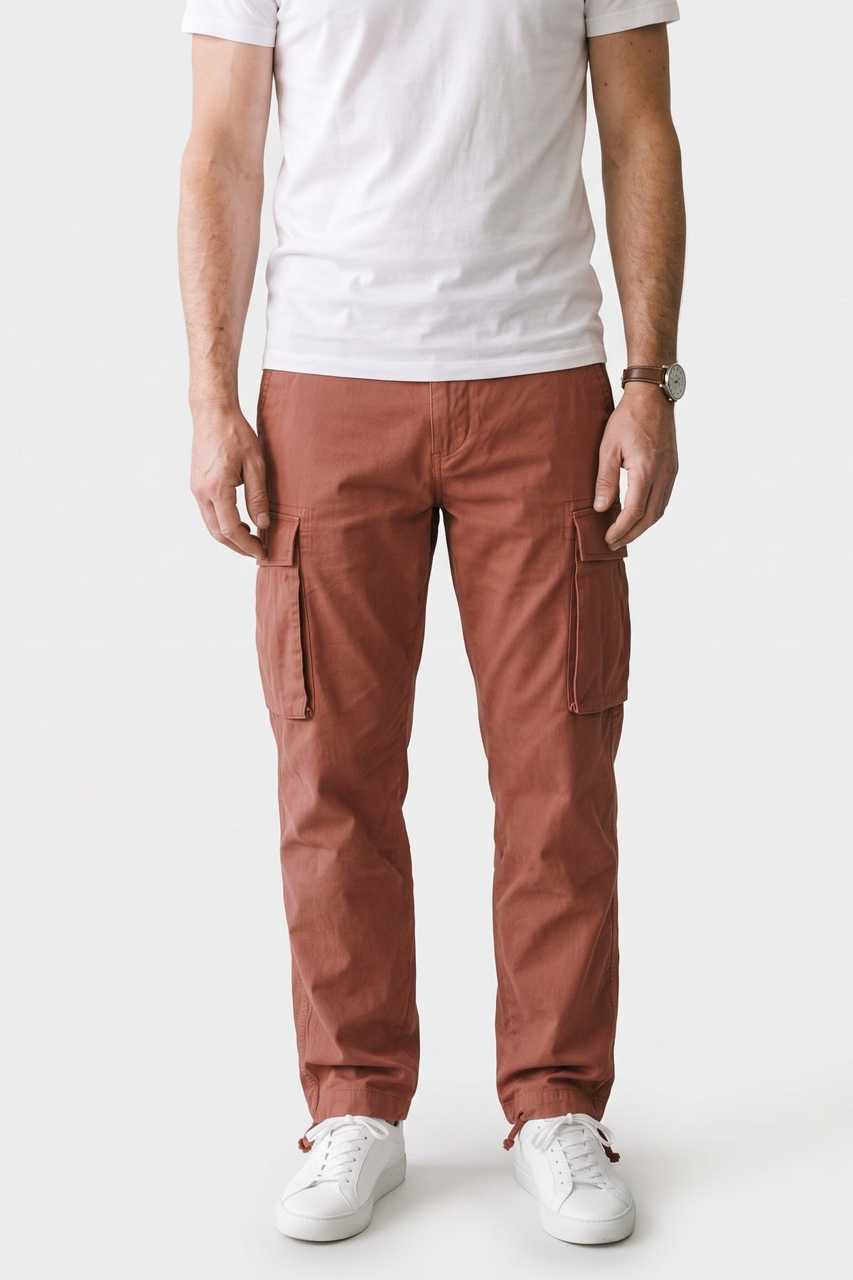 Men's Cargo Pants | Drawstring Ankle Cuffs — Aranica — front view — on model
