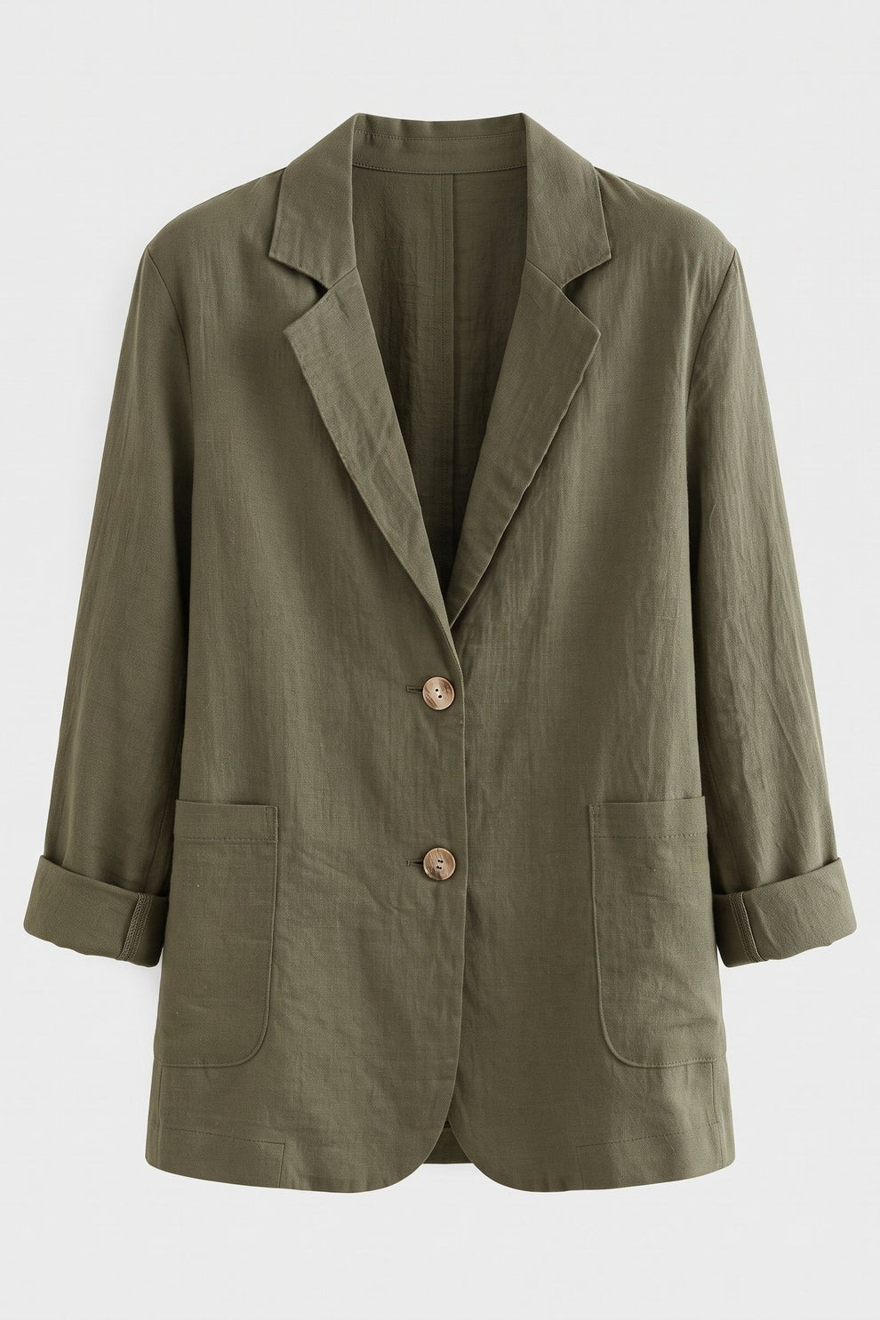 Women's Notched Lapel Blazer | Curved Hem — Army Green — packshot