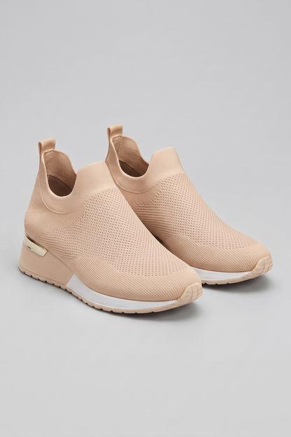 Women's Slip-On Sneakers | Metallic Heel — Beige traforato — shoe_main — on model