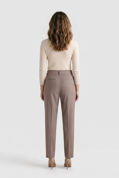 Women's Fitted Turtleneck Sweater | Ribbed — Beige — back view — on model