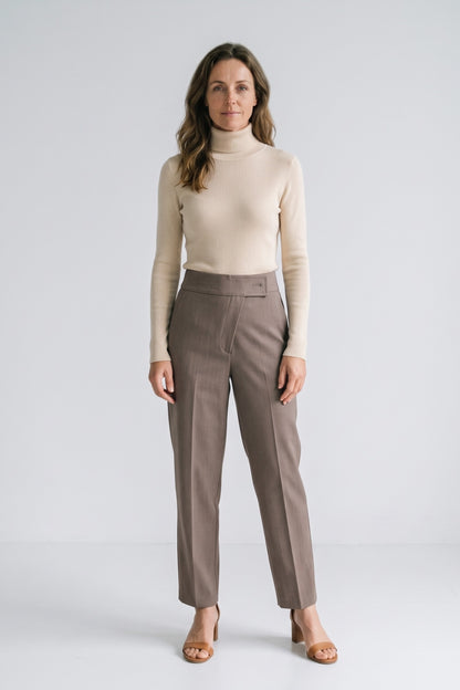 Women's Fitted Turtleneck Sweater | Ribbed — Beige — front view — on model